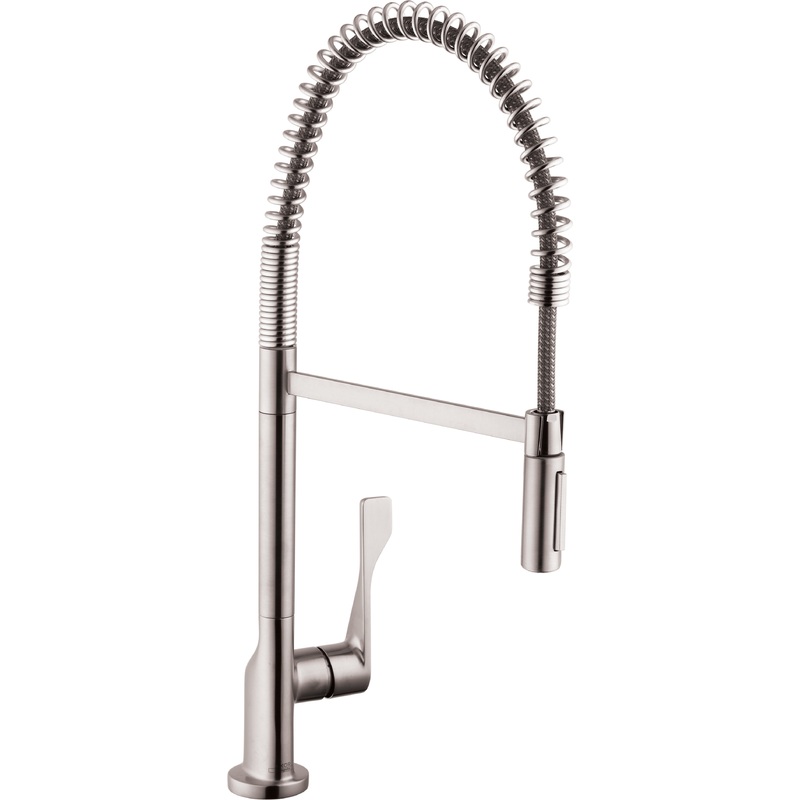 Axor Citterio Semi-Pro Kitchen Faucet with Spring Pulldown Spray – Steel Optik 39840801 Axor