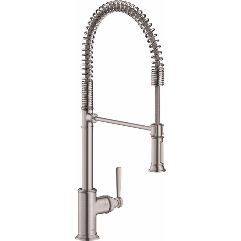 Axor Montreux Semi-Pro Kitchen Faucet with Spring Pulldown Spray – Steel Optic 16582801 Axor