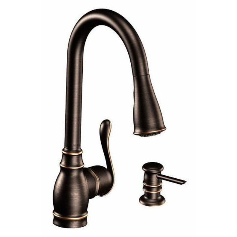 Anabelle Kitchen Faucet with Pulldown Spray and Soap Dispenser – Mediterranean Bronze CA87003BRB Moen