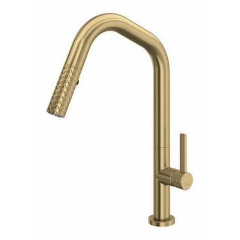 Tenerife Kitchen Faucet with Pulldown Spray and U-Spout – Antique Gold TE56D1LMAG Rohl