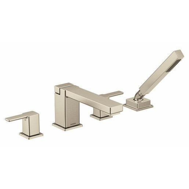 90 Degree 4-Hole Roman Tub with Hand Shower Trim – Brushed Nickel TS914BN Moen