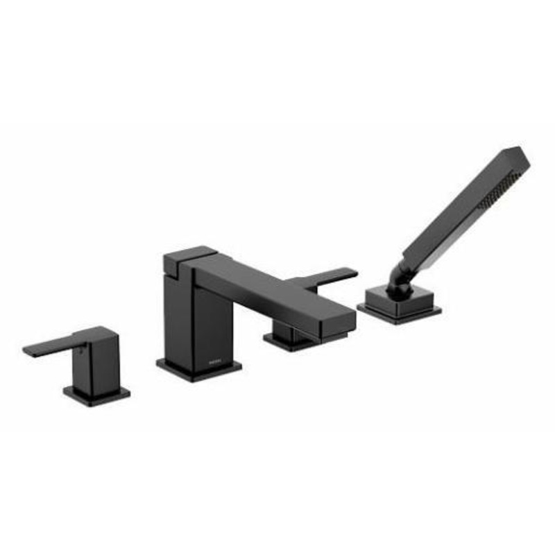 90 Degree 4-Hole Roman Tub with Hand Shower Trim – Matte Black TS914BL Moen