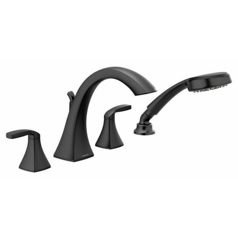 Voss Roman Tub Faucet Trim with Hand Shower – Matte Black T694BL Moen