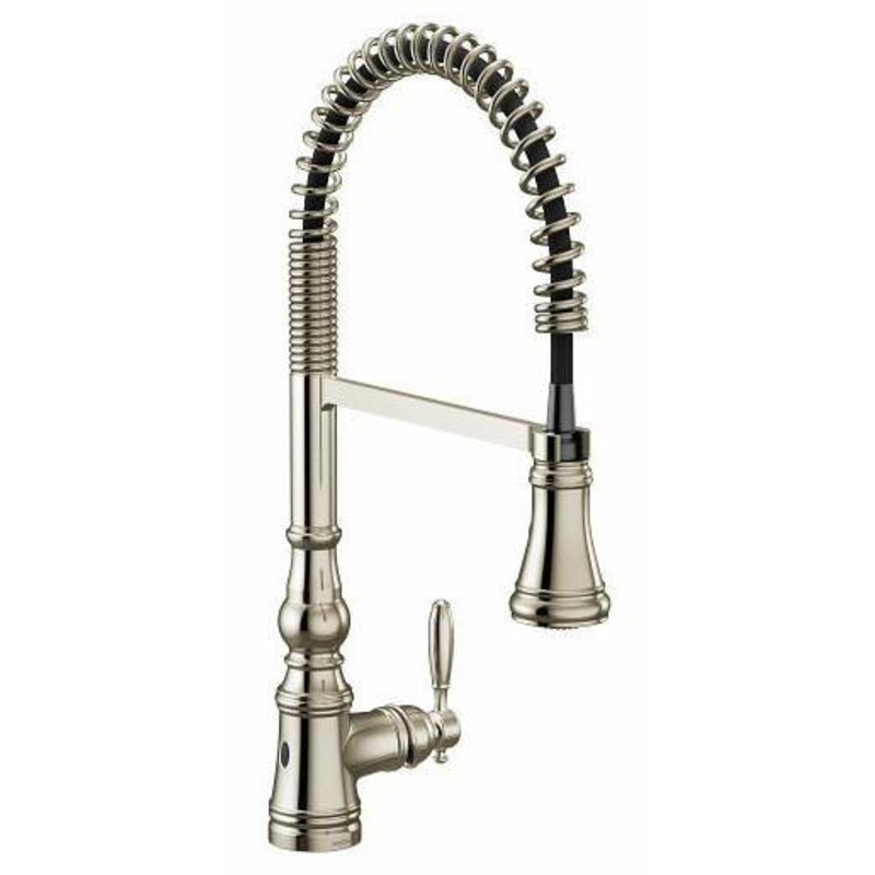 Weymouth MotionSense Wave Pre-Rinse Kitchen Faucet with Spring Pulldown Spray – Polished Nickel S73104EWNL Moen