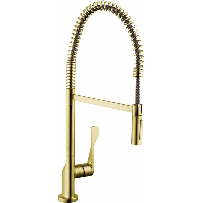 Axor Citterio Semi-Pro Kitchen Faucet with Spring Pulldown Spray – Brushed Gold Optic 39841251 Axor