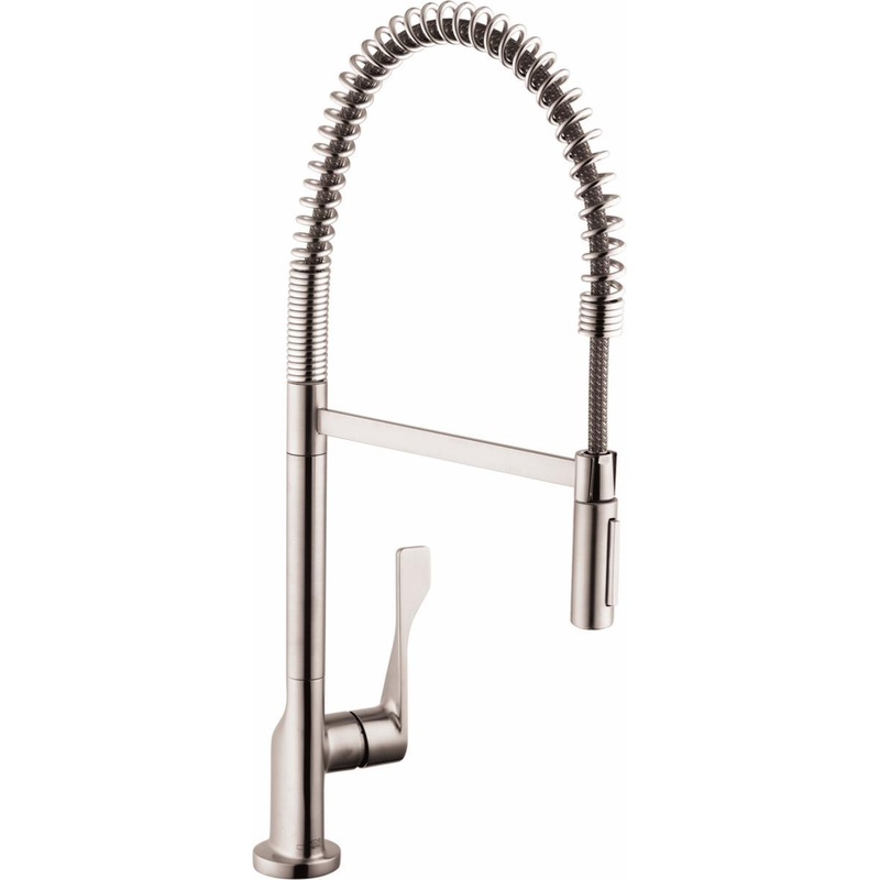 Axor Citterio Semi-Pro Kitchen Faucet with Spring Pulldown Spray – Steel Optic 39841801 Axor