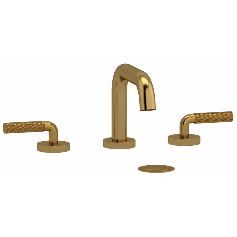 Riu Widespread Bathroom Faucet with U-Spout with Knurled Lever Handle 1.2 GPM – Brushed Gold RUSQ08LKNBG RIOBEL
