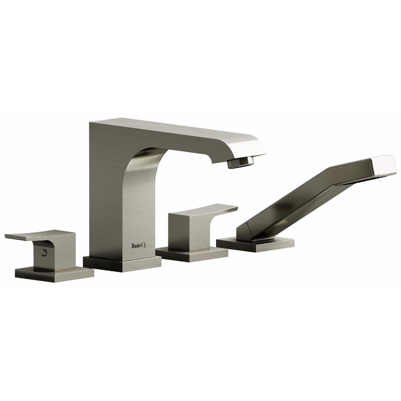 Zendo 4-Hole Deck Mount Tub Filler with Lever Handles – Brushed Nickel ZO12BN RIOBEL