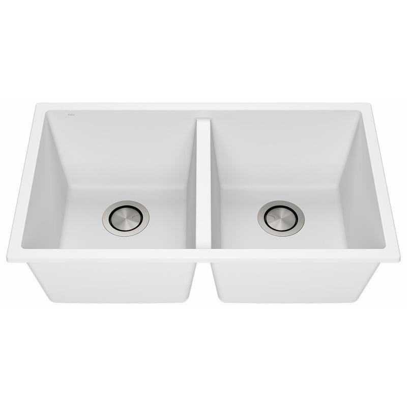 Bacia 31″ Granistone 2 Bowl Undermount or Drop-In Kitchen Sink with Silicone Mat & Drain – White KS2124-310 Kalia
