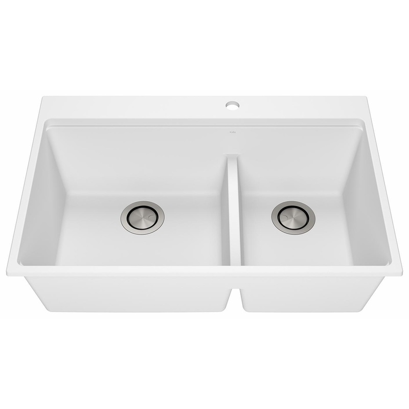 Bacia 33″ Granistone 1.75 Bowl Drop-In Kitchen Sink with Silicone Mat & Drain – White KS2141-310 Kalia
